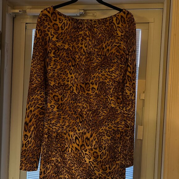Cynthia Rose Sparkly Leopard Print Long Sleeve Bodycon Shift Dress Sz S - Picture 1 of 6
